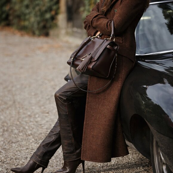 NWT Premium Quality Wool Blend Trendy Brown Open Coat With Oversized Pockets - Picture 4 of 13